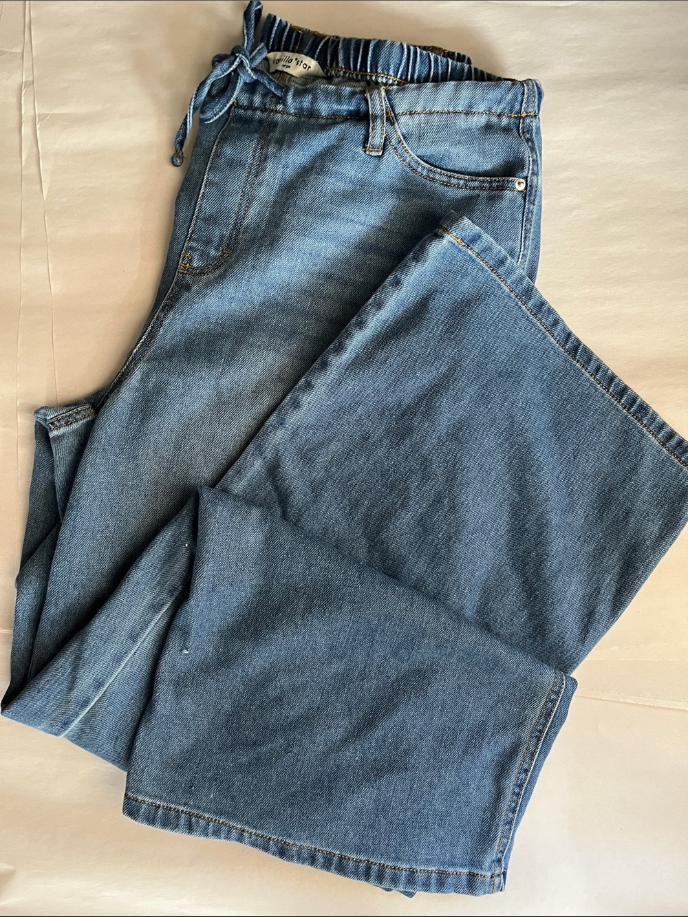 Vanilla Star Women’s Wide Leg Drawstring Jeans Large Elastic Waist